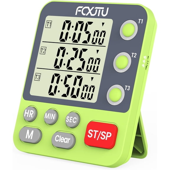 Digital Dual Triple , 3-Channel Magnc Countdown Timer for Cooking, Large Display Stopwatch Multi Food Classroom Timer Loud Alarm for Seniors Teachers Battery Included (Green)