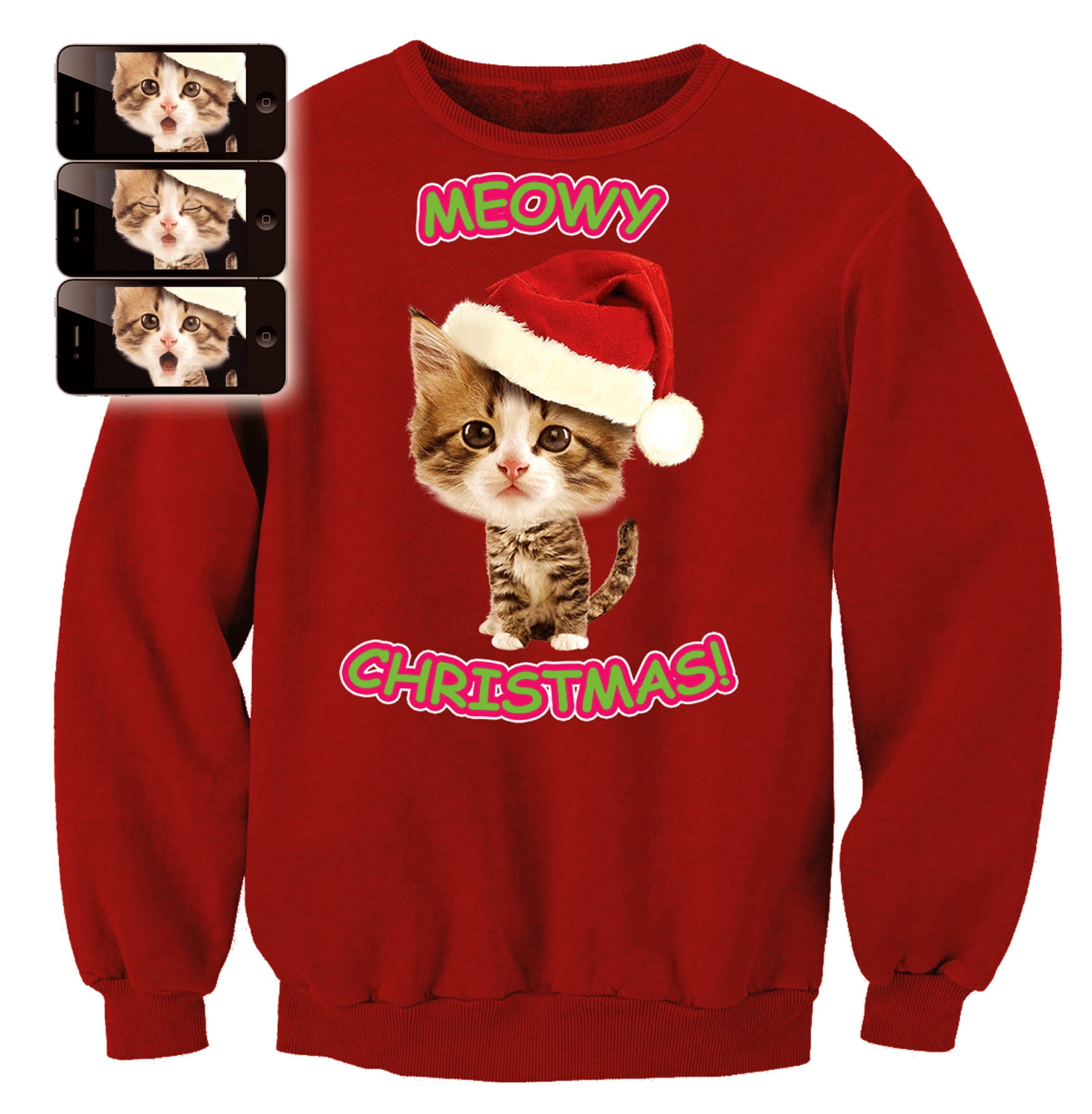 Digital Dudz Adult Xmas Kitty Sweatshirt Ugly Christmas Sweater Red Medium