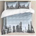 thumbnail image 1 of Digital Duvet Cover Set, City Skyline with Futuristic Computer Art Effects and Dot Generic Illustration, Decorative 3 Piece Bedding Set with 2 Pillow Shams, Calking Size, Pale Blue Black, by Ambesonne, 1 of 3