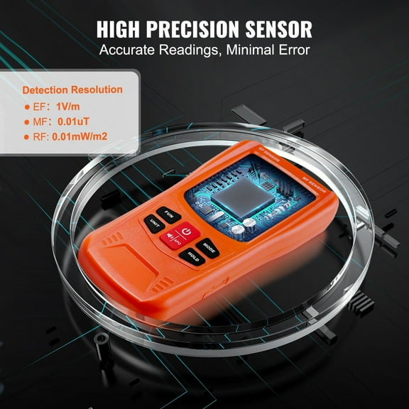 Digital EMF Meter, 5Hz-6GHz RF/EF/MF Radiation Detector, Handheld Tester for 5G, Ghost Hunting, Home & Outdoor Use w/ Temperature Display