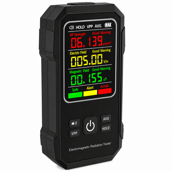 Digital EMF Meter Electromagnetic Field Radiation Detector RF Electric Magnetic Field Tester LCD Display with Sound Alarm Peak Average Data Hold Backlight for Home Office