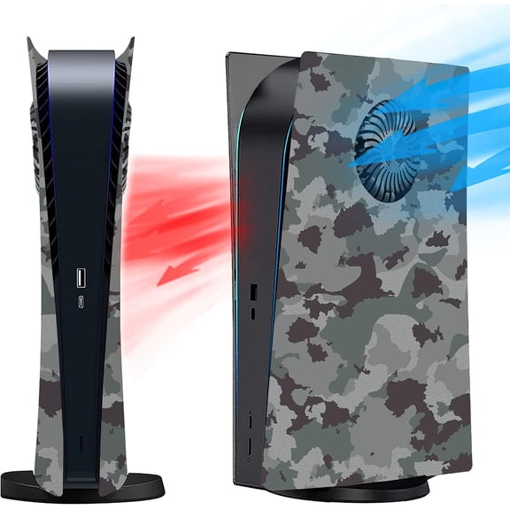 Digital Edition Face Plates with Cooling Vents for PS5 Console, Cover Shell Panels for PlayStation 5 Accessories Protective Replacement Faceplate (Gray Camouflage)