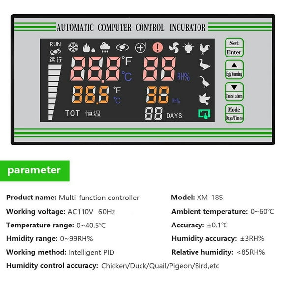 Digital Egg Incubator Controller Automatic Humidity Sensor Thermostat XM-18S