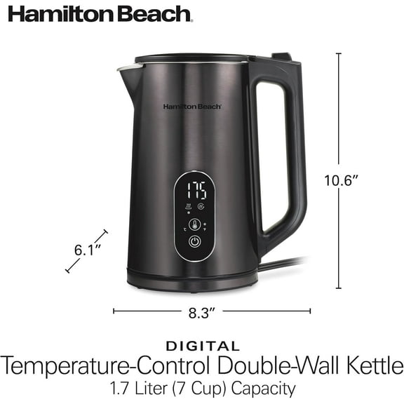 Digital Temperature Control Electric Tea Kettle, 1.7L, Black (40851)
