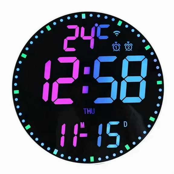 Digital Electronic Clock Calendar Wall Clock Living Room Decoration Wall Hanging Colorful Intelligent Clocks,A,1 * clock 1 * Multilingual instructions manual 1 * 3meter USB cable,Black
