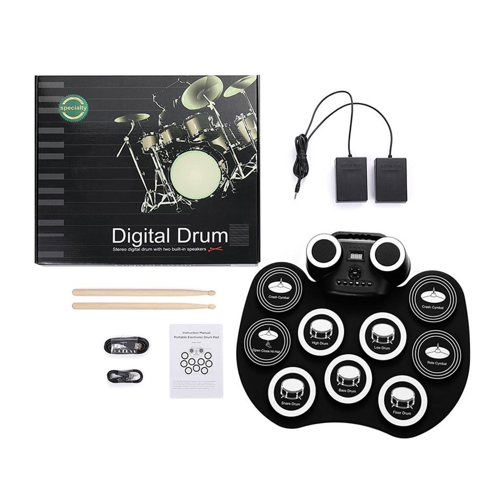 Digital Electronic Drum Kit Roll Up Silicon Drum Set 9 Pads With