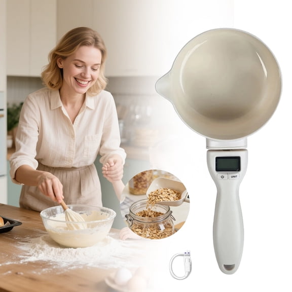 Digital Electronic Measuring Round Spoon, Rechargeable Gram Scale with LCD Display, 500g Capacity in g/oz/ml, Stainless Steel Scoop for Coffee/Pet Food, By Preplabs