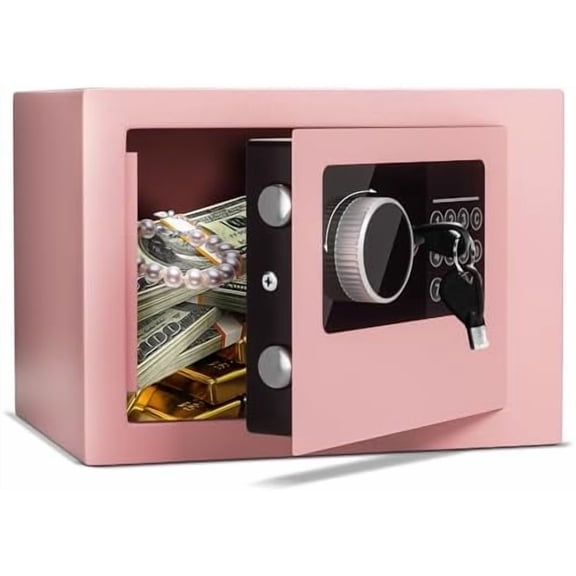 Digital Electronic Money Safe, Steel Security Lock Box with Keypad, Office Hotel Business Jewelry Gun Cash Safe, 0.23 Cubic Feet, 9.06" W x 6.69" D x 6.69" H(pink)