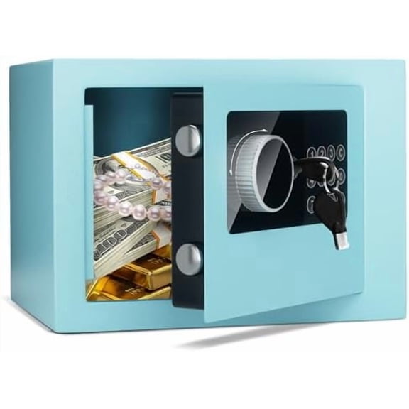 Digital Electronic Money Safe, Steel Security Lock Box with Keypad, Office Hotel Business Jewelry Gun Cash Safe, 0.23 Cubic Feet, 9.06" W x 6.69" D x 6.69" H(blue)