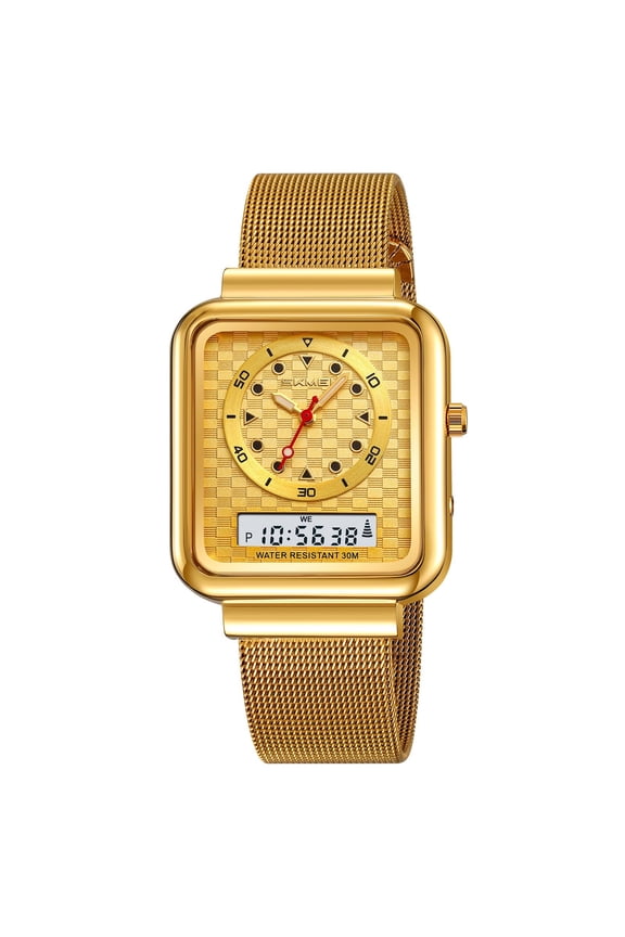 Digital Electronic Sports Watch with Mesh Band - Trendy Unisex Casual Wristwatch for Students, Accurate Timekeeping, Waterproof & Lightweight Design for Daily Use Gold