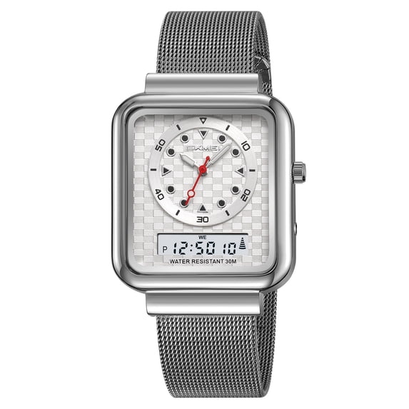 Digital Electronic Sports Watch with Mesh Band - Trendy Unisex Casual Wristwatch for Students, Accurate Timekeeping, Waterproof & Lightweight Design for Daily Use Silver