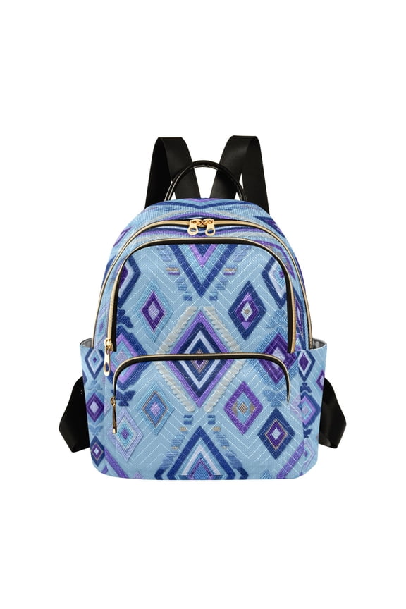 Digital Embroidery Blue Plaids Quilted Backpack Fashion Daypack Commuter Bag for Women 14 L