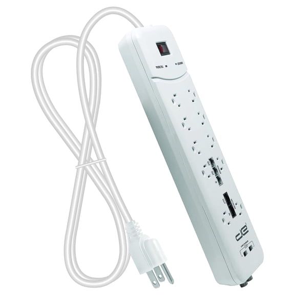 Digital Energy 15-Foot Long Extension Cord, 3500 Joules, 10-Outlet Surge Protector Power Strip, Two Usb Charging Ports, Coaxial and Phone Protection, Etl Listed