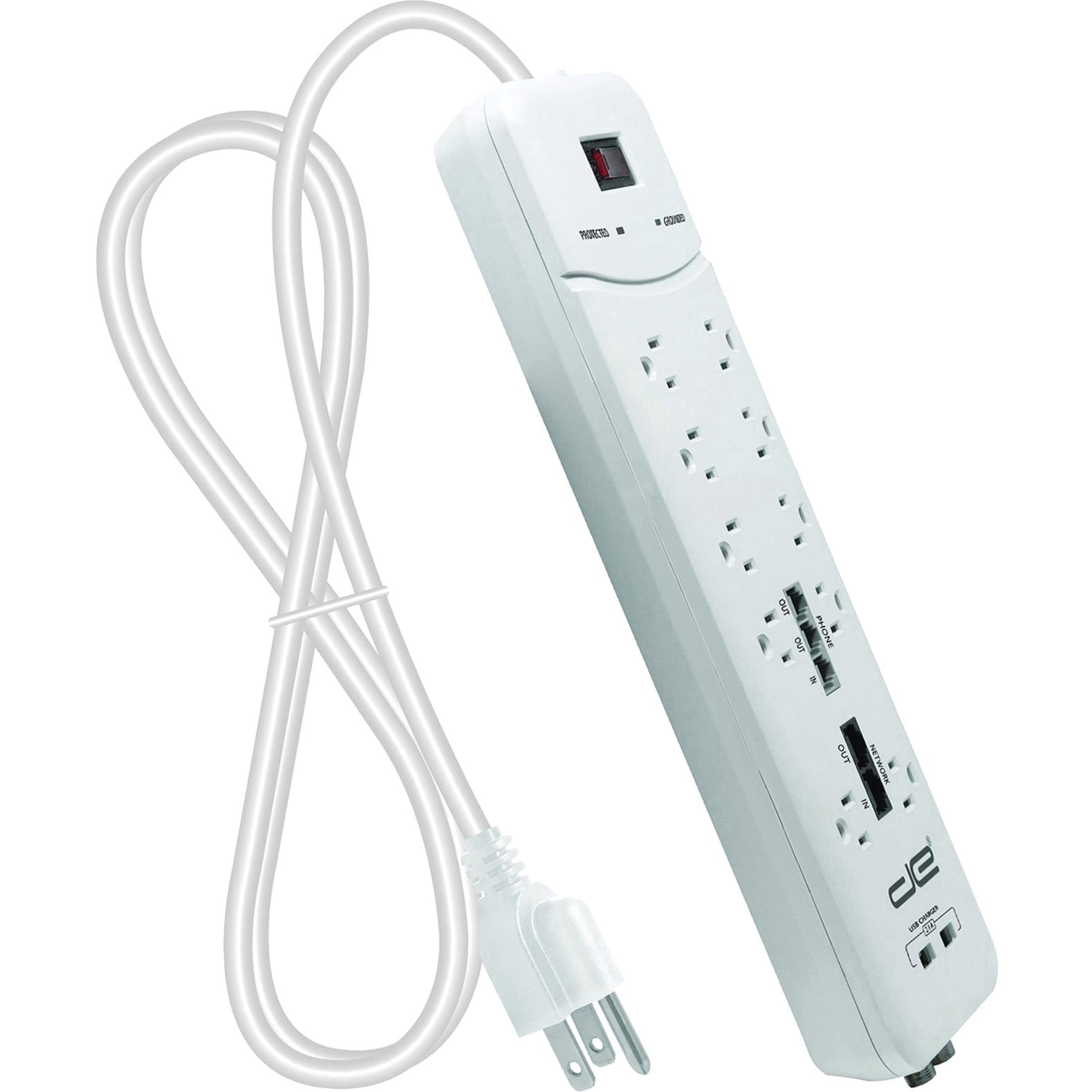 Digital Energy 10-Outlet Surge Protector Power Strip, 25-ft Heavy-Duty Extension Cord, 3500 Joules, USB Charging Ports