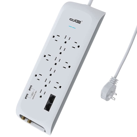 Digital Energy 12-AC Outlet 2-USB Port 4,200-Joules Surge Protector Power Strip with Flat Plug Head Cord, 25 Ft.