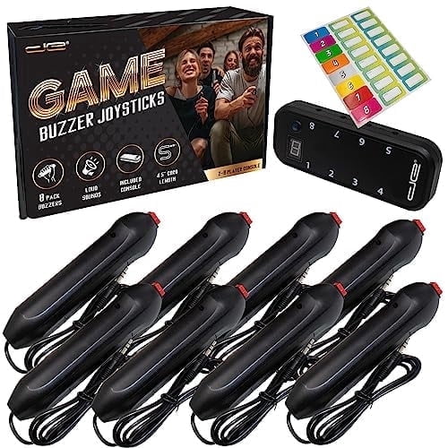 Digital Energy Wireless Game Show Buzzer System, 8 Player Quiz Game Set with Console Display and Handheld Controllers