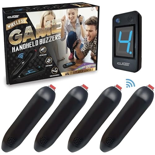 Digital Energy Wireless Game Buzzer System with Console and 4 Joystick Buzzers for Trivia, Quiz, Classroom and Party Games