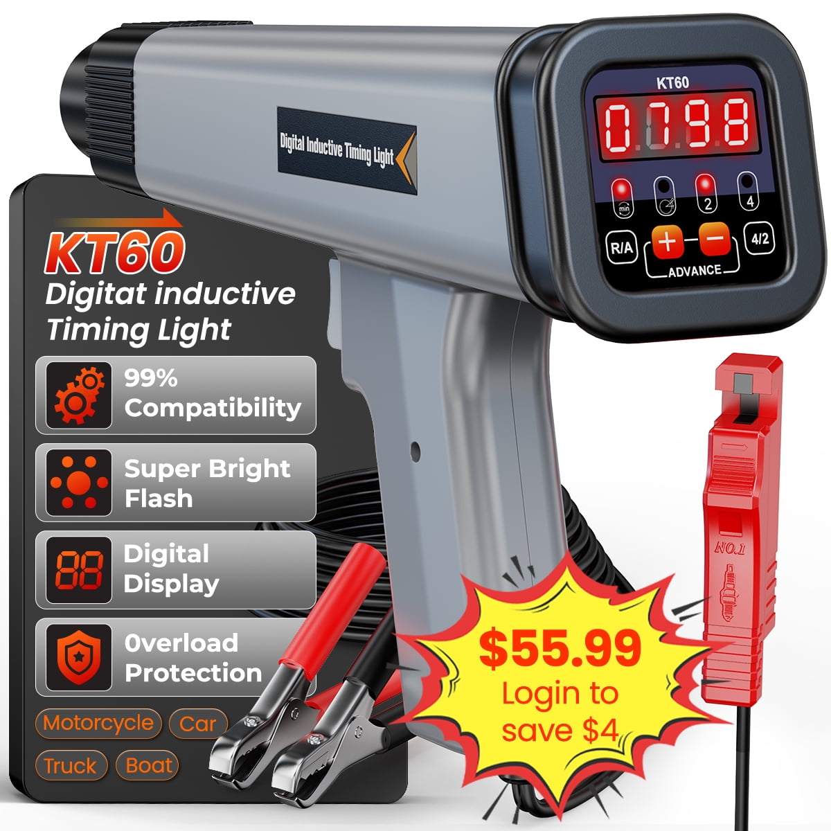 KZYEE Digital Engine Timing Light, LED Display 12V Auto Repair Tool ...