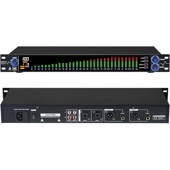 Digital Equalizer for Home Stereo Audio System, Professional 31 Band Dual Channel Graphic Equalizer Music EQ with PC Tuning, Noise Reduction & Spectrum Analyzer Display - 1U Rack Mount, Black