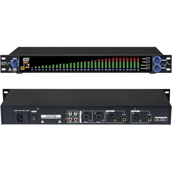 Digital Equalizer for Home Stereo Audio System, Professional 31 Band Dual Channel Graphic Equalizer Music EQ with PC Tuning, Noise Reduction & Spectrum Analyzer Display - 1U Rack Mount, Black