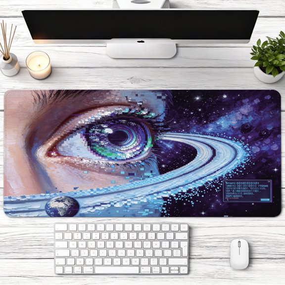 Digital Eye and Cosmic Planet Galaxy Art Mouse Pad,Non Slip Rubber Pad,Desktop Decoration Drotection Pad,Washable,Lock Edge Multi Size,Mousepad for Office