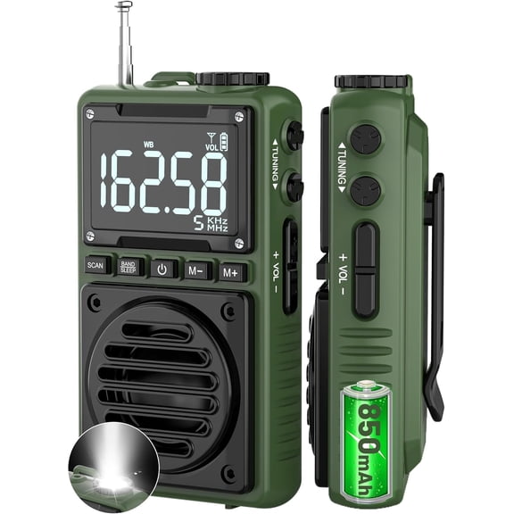 Digital AM FM Weather Band Radio with Flashlight,850mAh Rechargeable Portable Pocket Best Reception,LCD Screen, Back Clip,Stereo Earphone Jack, SOS Alarm,Sleep Timer for Jogging,Walking