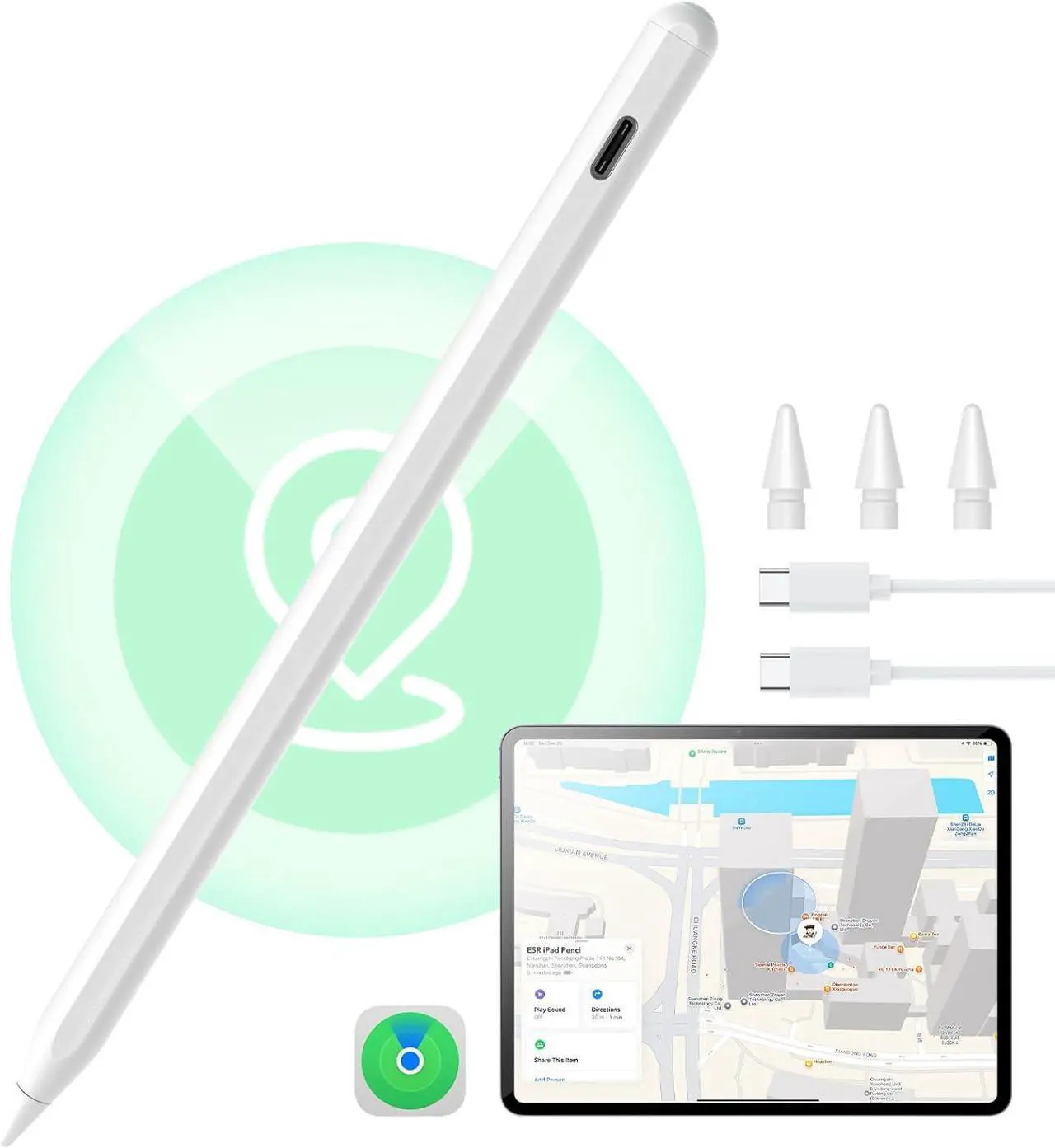 Digital Findmy Stylus Pen Findmy Pencil Findmy for iPad 2018-2025 with Easy Shortcuts for Apple iPad A16/10/9/8 & Air 13/11 & Pro 12.9/13/11 & Mini 7/6/5,White (No Wireless Charging)