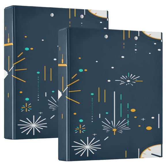 Digital Fireworks and Clock 12.4x10.6in PVC Round Ring Binder, D-Ring 3-Hole, Metal Clip, 200 Sheets