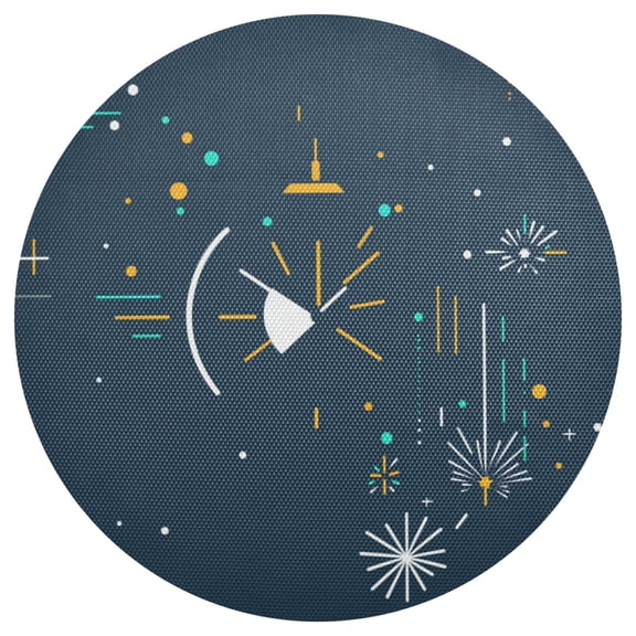Digital Fireworks and Clock 15.4in Diameter PVC Plate Mat, Heat-Resistant and Cuttable, Kitchen Decor