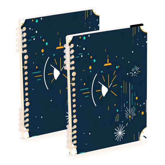 Digital Fireworks and Clock 2-Piece A5 PP Notebooks, Adjustable Rings, 80g Paper, Diary Set