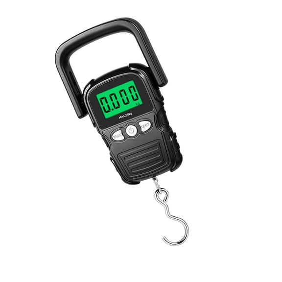 Digital Fish Scale 50 kg Hook Scale with LCD Display and Tare Button, Portable Weighing Tool for Fishing Trips, Fast Weight Checks, and Outdoor Use, Black