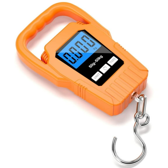 Digital Fish Scale Hanging Scale Fishing Scale,110lb/50kg Luggage Scale,Upgrade Large Handle & Backlit LCD Display, Electronic Balance Digital Fishing Postal Scale,Orange,Fishing Gifts for Men