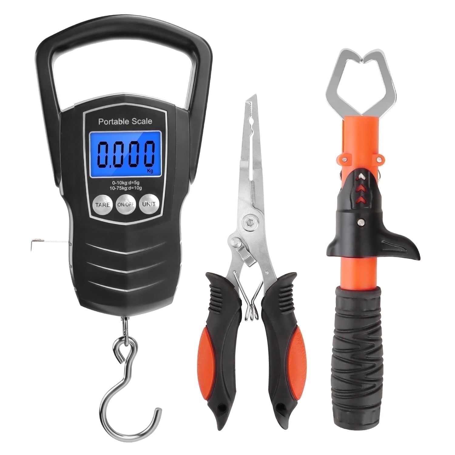 Fishing Scale, 165lbs/75kg Digital Fish Weighing Scale with Stainless Steel Fishing Tongs and Scissors, Upgrade Large Handle LED Display, Best fishing Gifts for Men