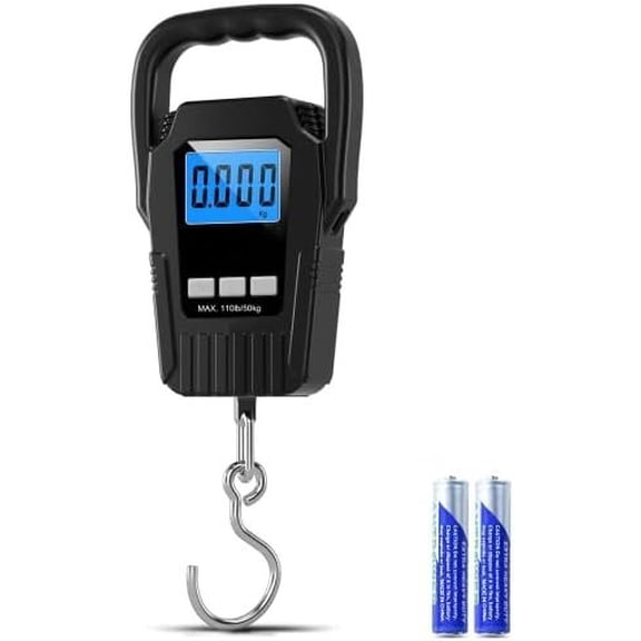 Digital Fish Scale Scale Fishing Scale, 110lb/50kg Luggage Scale,Fish Weighing Scale, Large Handle & Backlit LCD Display, Black,Fishing Gifts for Men,Black