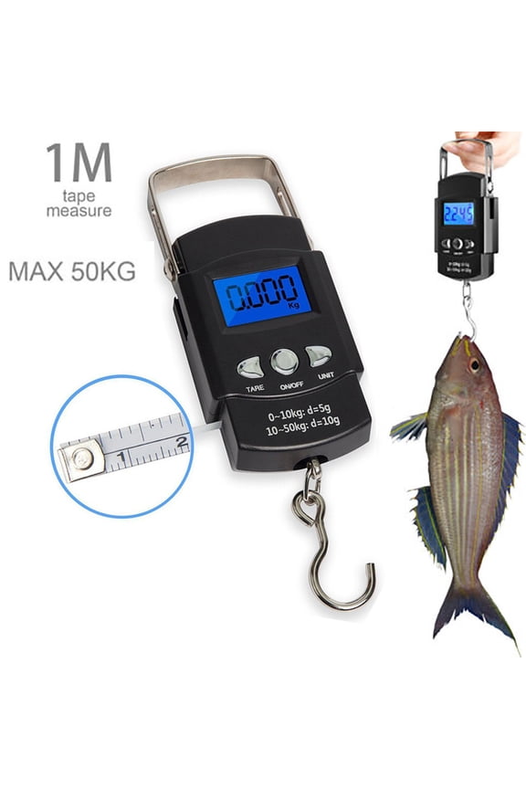 Digital Fishing Scale - 50kg 110lb Capacity, Portable Hanging Hook Weight with LCD Display & Tape Measure, for Luggage, Hunting, Postal Use - ABS Material, Auto Power Off