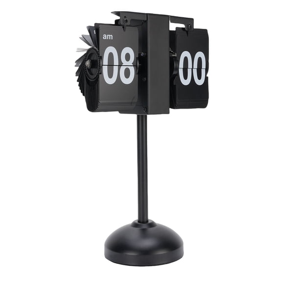 Digital Flip Desk Clock Stainless Steel 12 Hours Battery Powered Quiet Mechanical Auto Flip Clock for Living Room Office, Round Base Retro Desktop Clock (13.6 inches / 34.5 cm)
