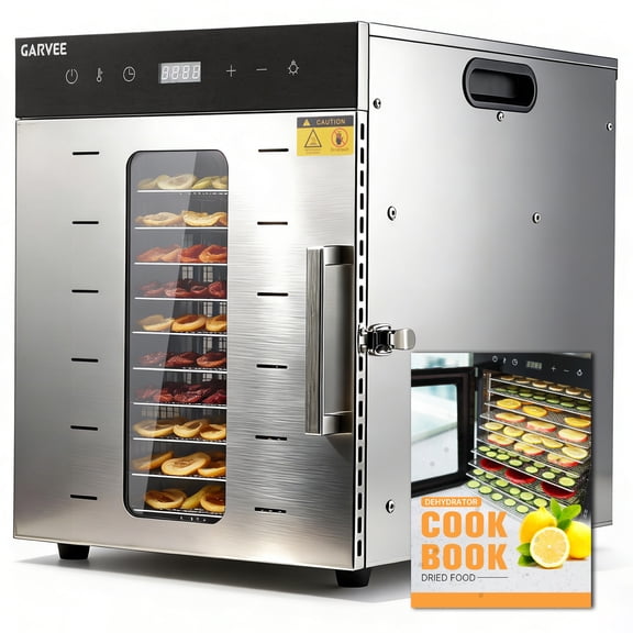 Digital Food Dehydrator Machine 12-Tray with Stainless Steel Trays Adjustable Temperature Control Timer for Jerky Herbs Fruits Vegetables BPA-Free Recipe Book Included