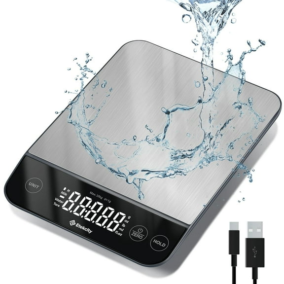 Digital Food Kitchen Scale, Grams and Oz for Weight Loss, Baking and Cooking, 0.05oz/1g Precise Graduation,5 Weight Units, IPX6 Waterproof, USB Rechar  able,304 Stainless Steel-Silver, 22lb
