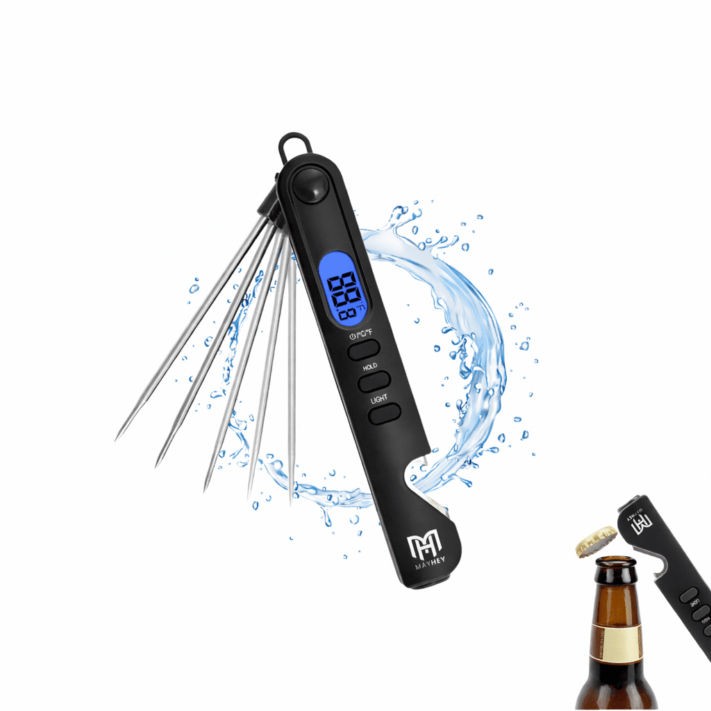 Digital Food Meat Thermometer, Ultra Fast 1-2s Instant Read Food Thermometer with Backlight, Waterproof IPX3, Hook Mount & Bottle Opener, Accurate Kitchen Thermometer for BBQ, Grill, Baking & Frying