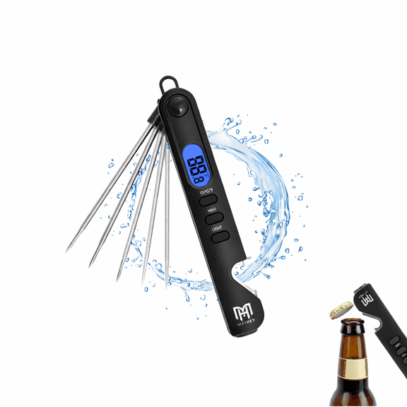 Digital Food Meat Thermometer, Ultra Fast 1-2s Instant Read Food Thermometer with Backlight, Waterproof IPX3, Hook Mount & Bottle Opener, Accurate Kitchen Thermometer for BBQ, Grill, Baking & Frying