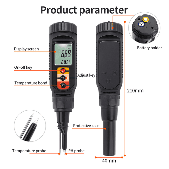 Digital Food PH Meter 0.00-14.00 PH Temp Acidity Tester Dough Soil PH Detector for Meat Cheese Bread Analyzer Meter