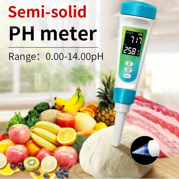 Digital Food PH Tester, 0.01 Resolution High Accuracy Digital PH Meter with Backlit LCD Display, Digital pH Tester for Sourdough, Bread, Meat, Canning, Cheese, Solid Samples, Soft Soil, Water