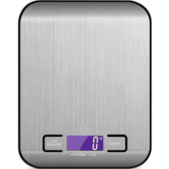 Digital Food Scale 11 LB Capacity, Tare Function, Stainless Steel, LCD Display, 2 AAA Batteries Included, Ideal for Cooking, Baking, and Kitchen Use
