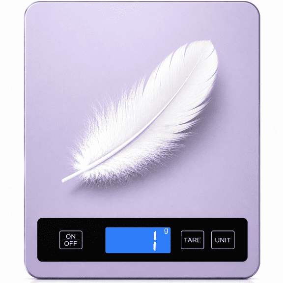 Digital Food Scale, 5kg/11lb Kitchen Scale for Grams and Ounces, 1g/0.05oz Accuracy, Stainless Steel Food Weight Scale with Tare Function, LCD Display, Weight Loss and Portion Control-Purple