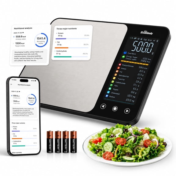 Digital Food Scale with Nutrition Mode Including Calories and Macros, Smart Kitchen Scale Measures Upto 5 kg with 1g Graduation, Bluetooth and App Connectivity for Daily Food Tracking