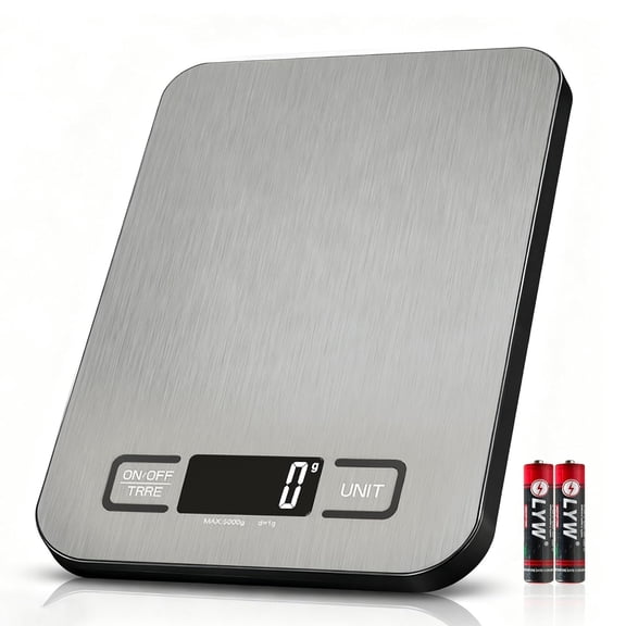 Digital Food Scales, 5kg/1g High Precision Food Scale with 6 Units & Tare, LCD Display, Compact Kitchen Scales Digital for Cooking, Baking, Battery Powered with 2 AAA Included Weighing Scales Kitchen