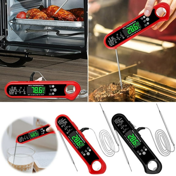 Digital Food Thermometer Instant Read Meat Probe Folding Design External Sensor Multi-purpose Cooking Temperature Indicator Fast Accurate Results for Grilling Baking, UKHBMC | Black