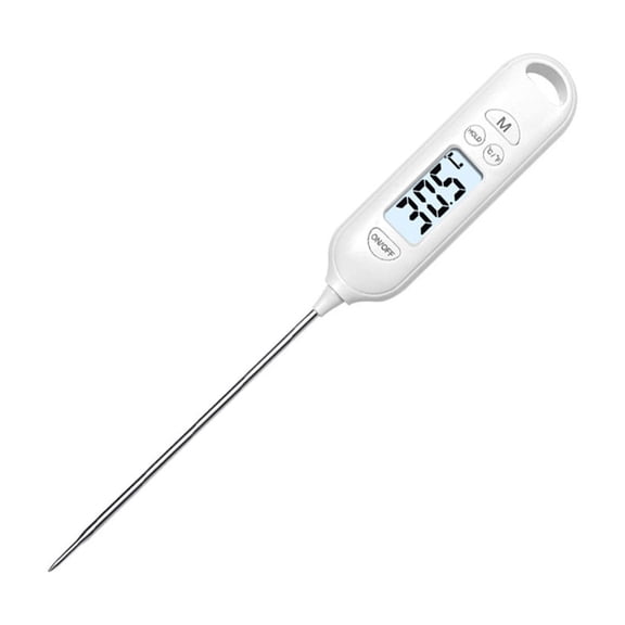 Digital Food Thermometer Waterproof Probe Backlit LCD Overheat Alarm Magnetic Mount Stainless Steel Cooking Accessory For Grilling Baking Beverage,White