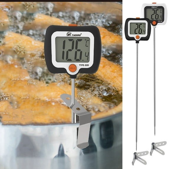 Digital Food Thermometer | Wide Range -58℉~572℉ | Instant Read, Waterproof, Backlit Display | Foldable 304 Stainless Steel Probe | For Baking, Chocolate, BBQ, Coffee | 1 Gauge + Clip | LR44 Powered