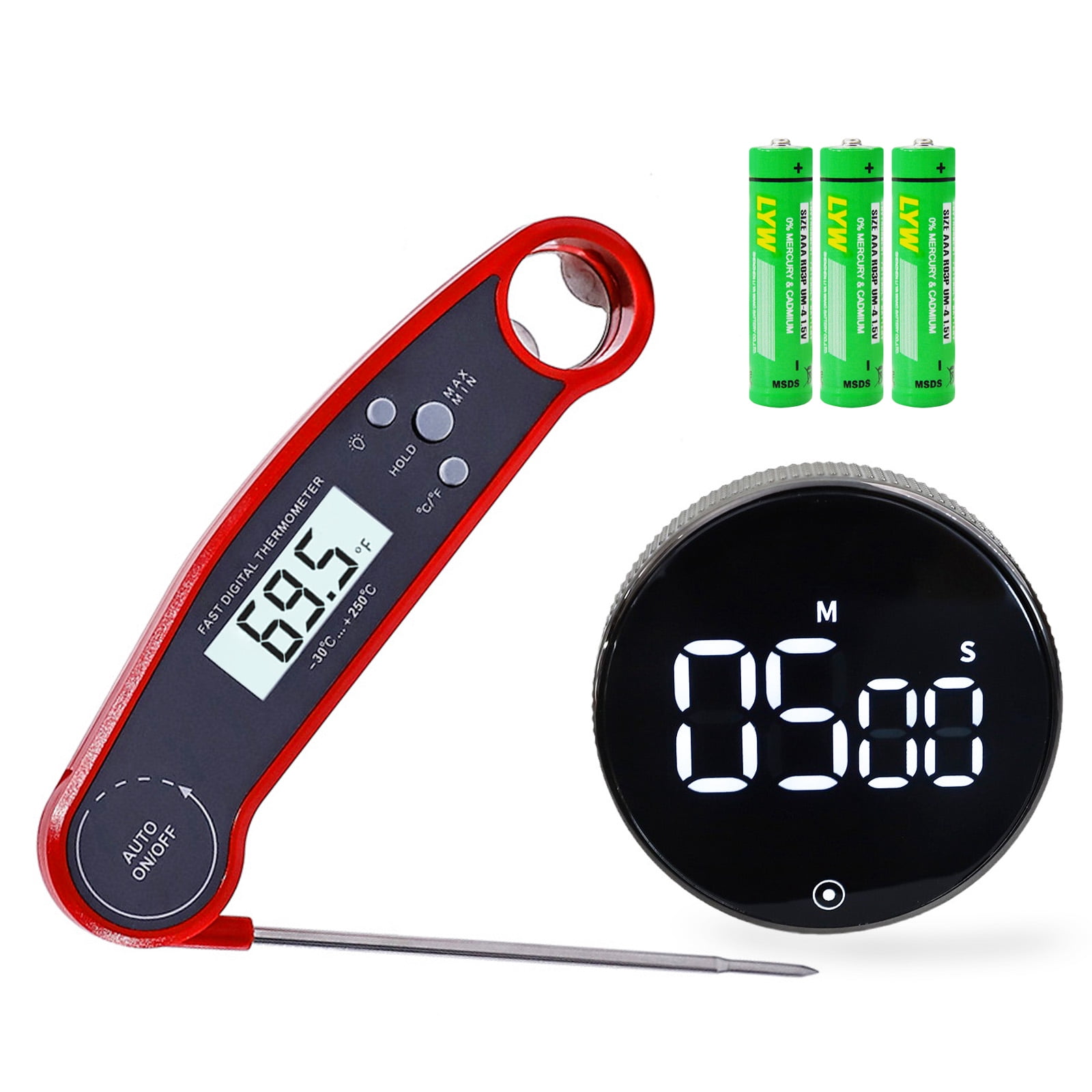 Digital Food Thermometer and Timer  with Backlight, LCD Display, Essential for Outdoor Barbecue, Used for Beef, Turkey, Lamb chops, Cooking